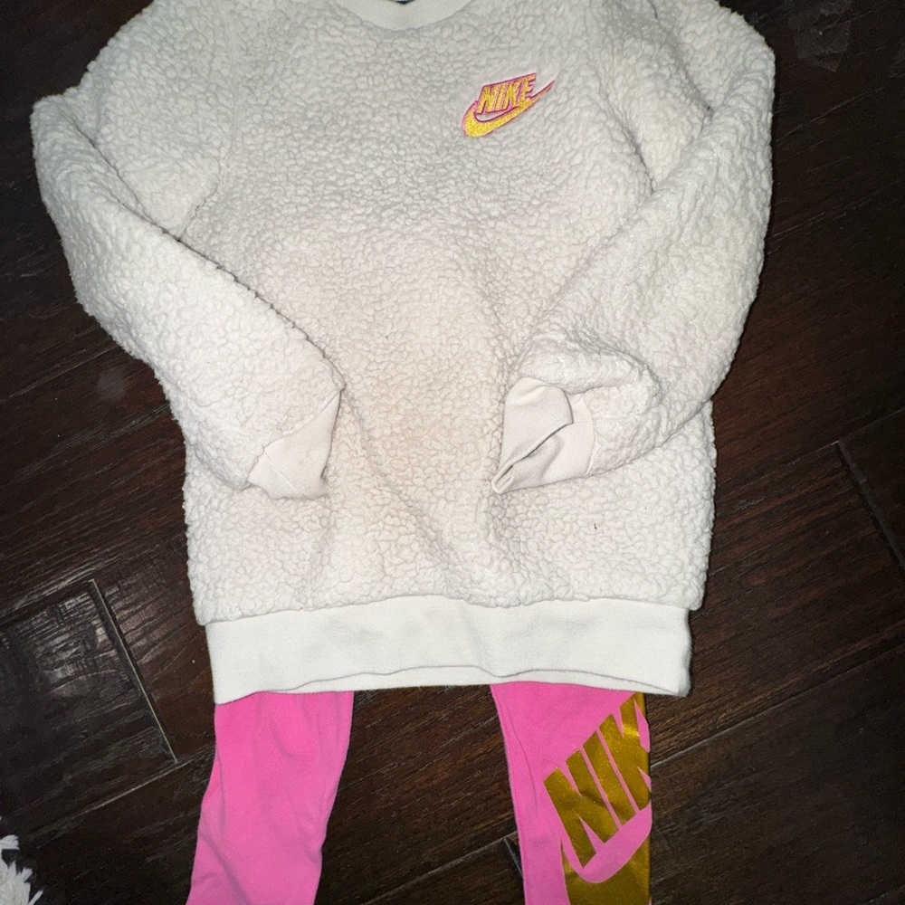 Nike Cream Fleece Sweatshirt with Pink Leggings